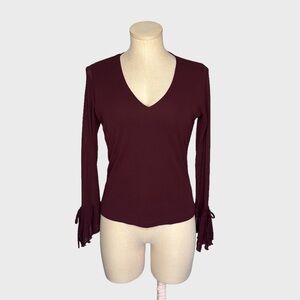 Studio Y V-Neck Top with‎ Bell Sleeves and Tie Detail